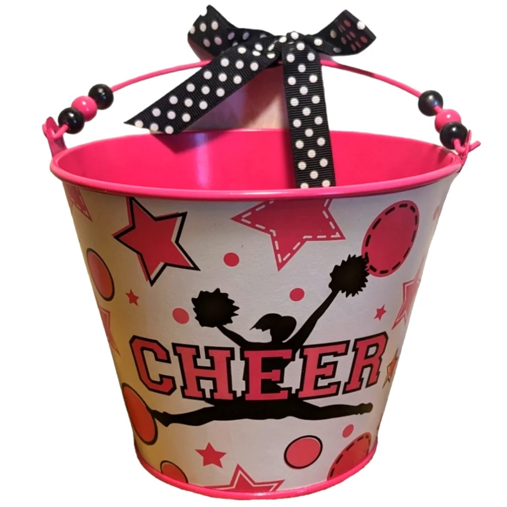 Burton & Burton Spirited Gifts Pink  Cheer Cheerleader Metal Pail Plante…